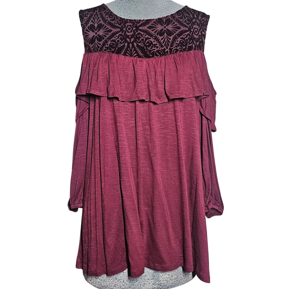 Burgendy Open Shoulder Top Size Large
